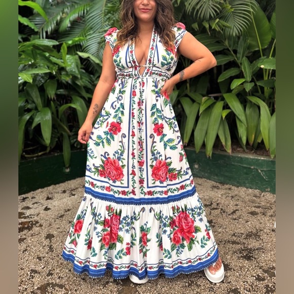 FARM Rio Floral Long Dress with Red and Blue Size S - Picture 2 of 12